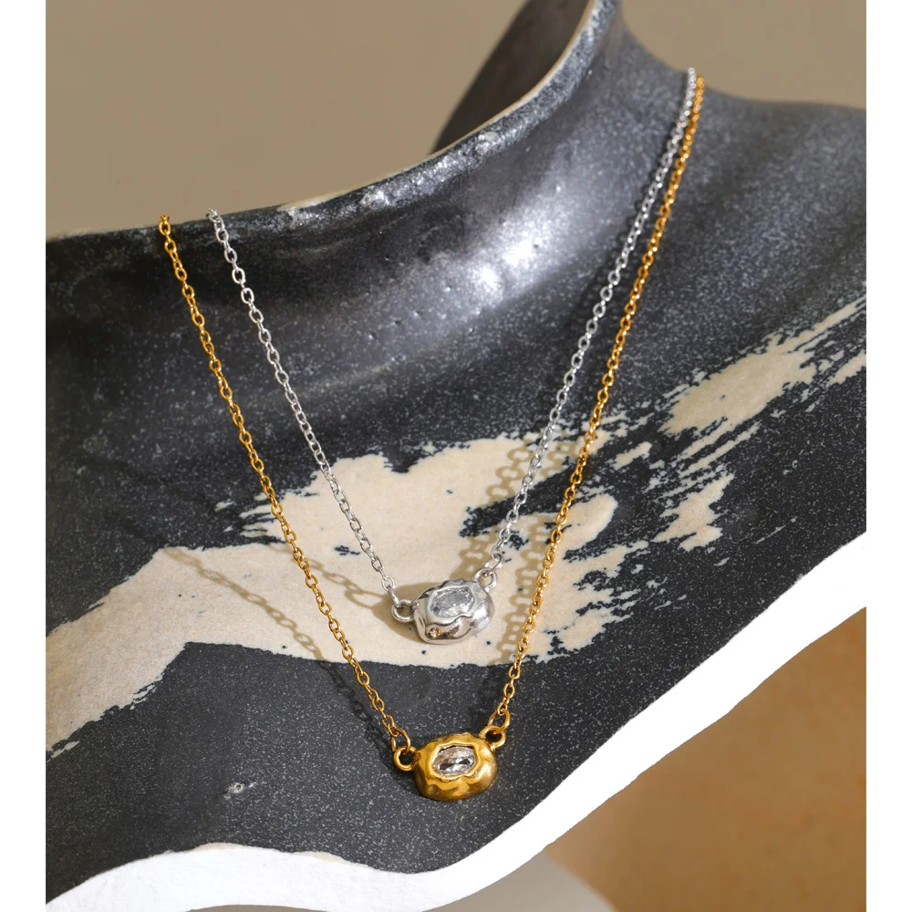 Yhpup Stainless Steel Zirconia Casting Necklace Pendant Tarnish Resistant Metal Chain Aesthetic Jewelry Wholesale