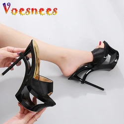 Woman Shoes Summer Slippers Sliders Female 2019 New  Platform Silk Strange Style Super Heel 15cm Satin Face Shoes