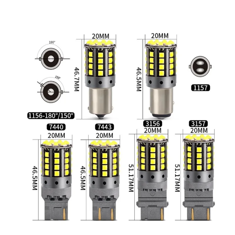 TCYATO 2x 1157 BAY15D P21/5W 1156 BA15S P21W PY21W LED Canbus 3030 44SMD 7440 7443 W21W T20 Lampu Sein Mundur Rem