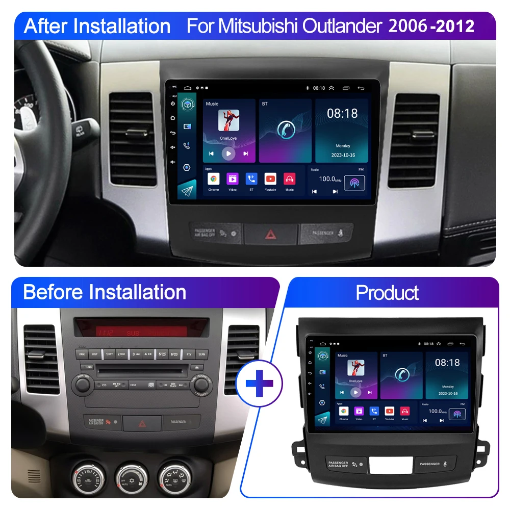 For Mitsubishi Outlander 2006-2012 Peugeot 4007 Citroen C-Crosser Android Car Radio Multimedia Player Carplay Screen Auto Stereo