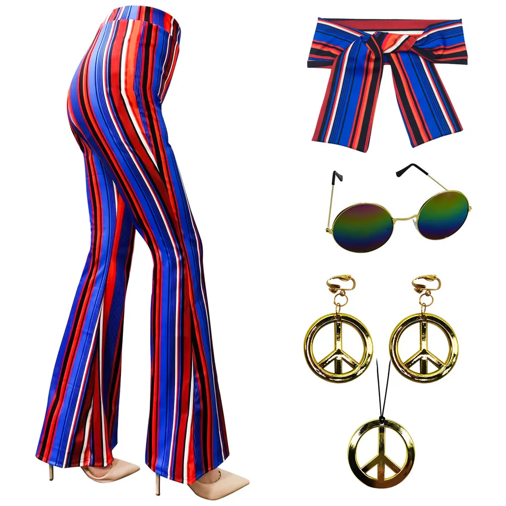 60s 70s Women Costumes Accessories Hippie Pants Bell Bottom Boho Pants Flared Pants Retro Trousers for 70s Theme Party