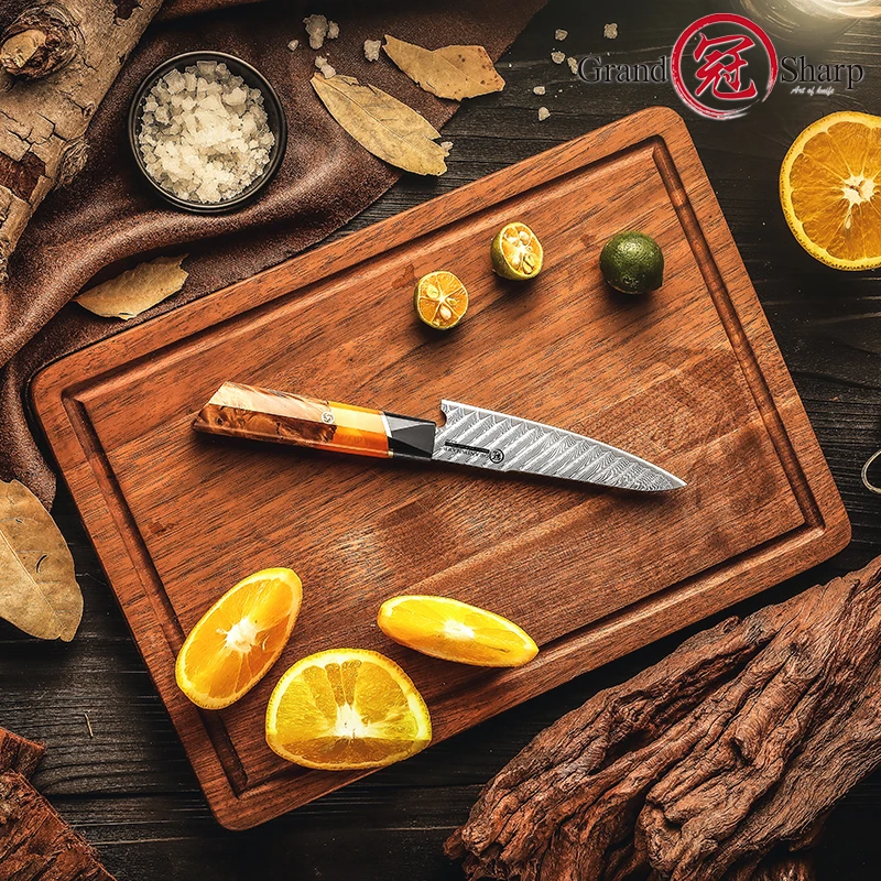 Grandsharp 4.7 Inch Kitchen Utility Knives AUS-10 Cutting Core 67 Layers Damascus Steel  Fruit Vegetables Slicing Tools