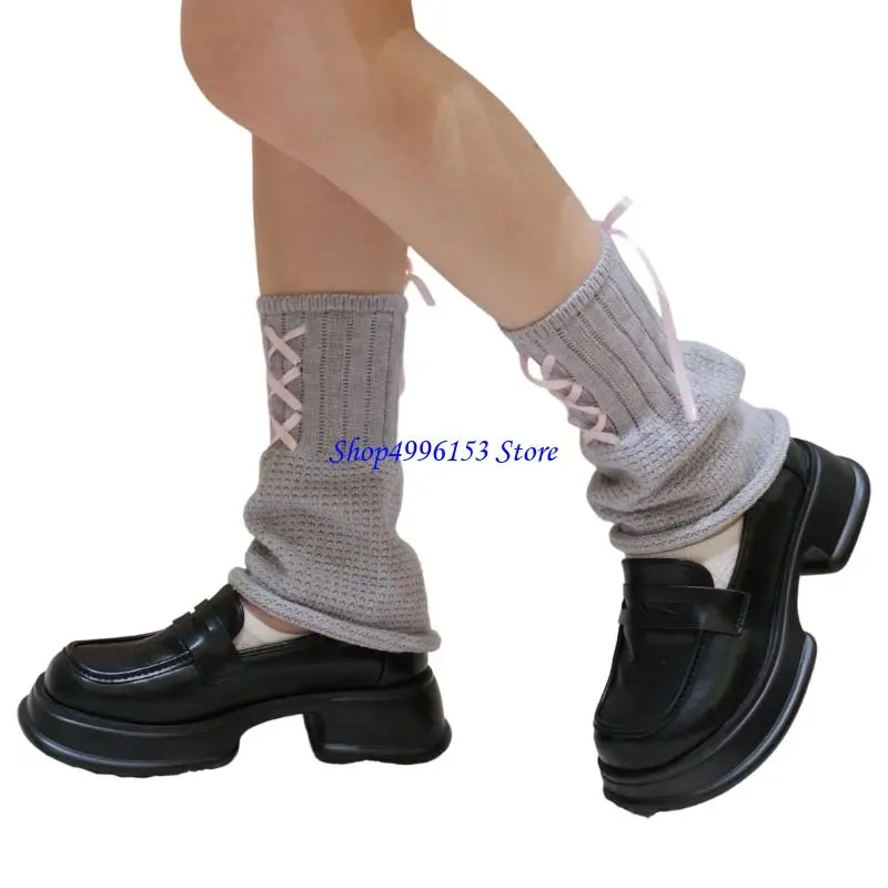 Q0KE إمرأة لوليتا متماسكة الجوارب الطويلة الانحناء الدانتيل يصل جوارب السيقان Harajuku الباليه نمط التمهيد الجوارب الشتاء الكاحل #5