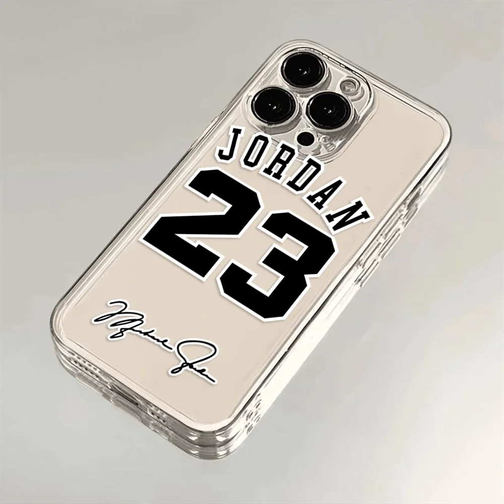 Basketball Number 23 Phone Case For J-Jordans iPhone 16 15 14 13 12 11 Mini Pro Max X XR XSMax 8 Plus Transparent Back Cover