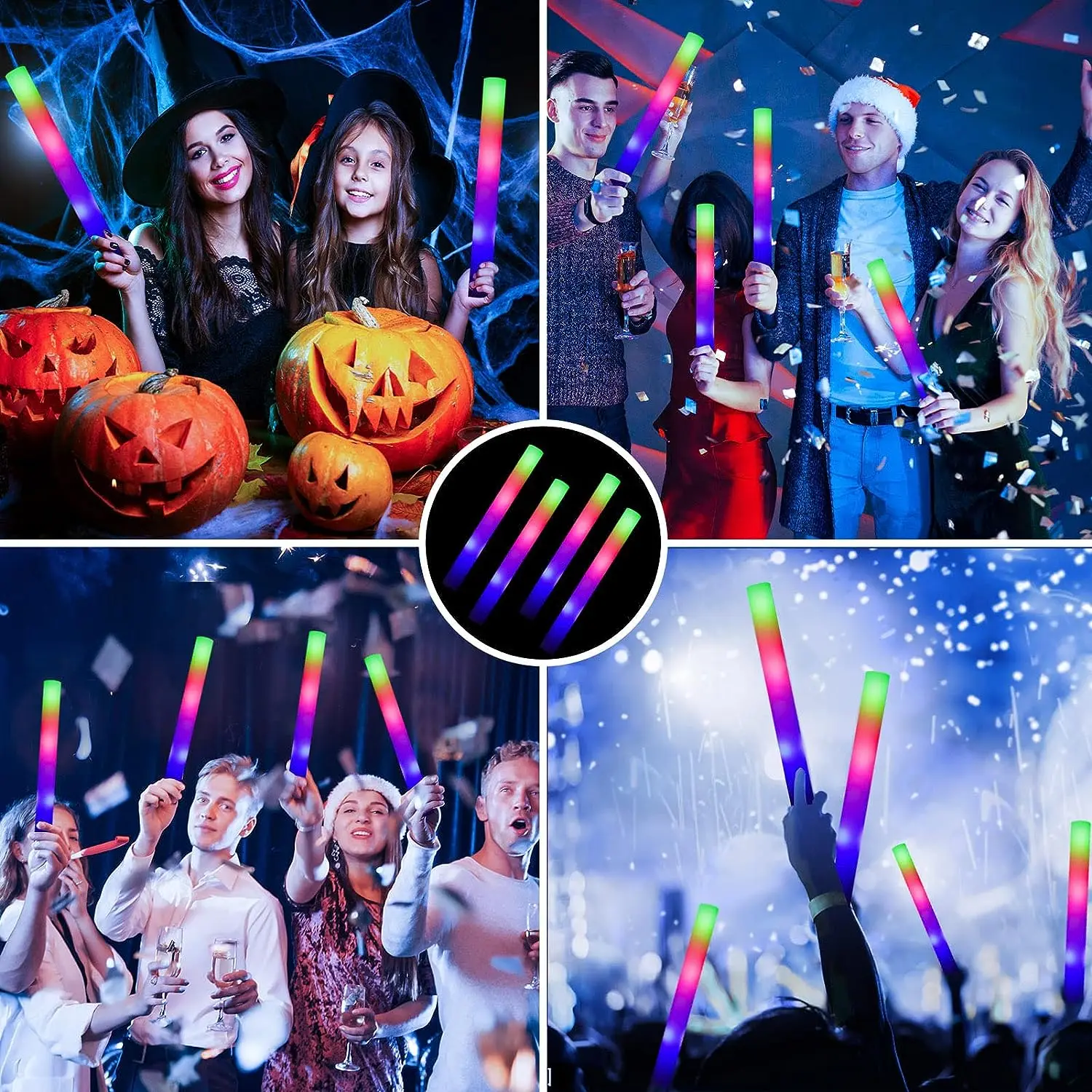 15/20Pcs LED Glow Sticks Bulk Colorful RGB Glow Foam Stick Cheer Tube Dark Light for Xmas Birthday Wedding Party Supplies