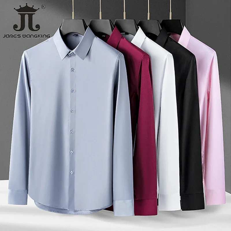 S-5XL Luxury Boutique Men\'s Casual Fashion Solid Color Business Long Sleeve Shirts Easy-care Formal Professional Shirt for Male