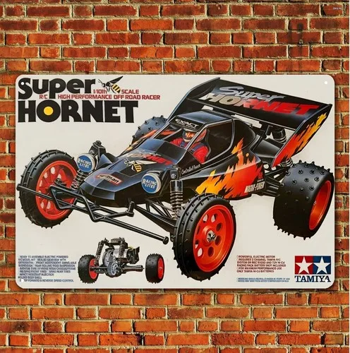 Metallposter Vintage RC-Auto Blechschild Plakette Tamiya Super Hornet Buggy Boxart - Aluminium