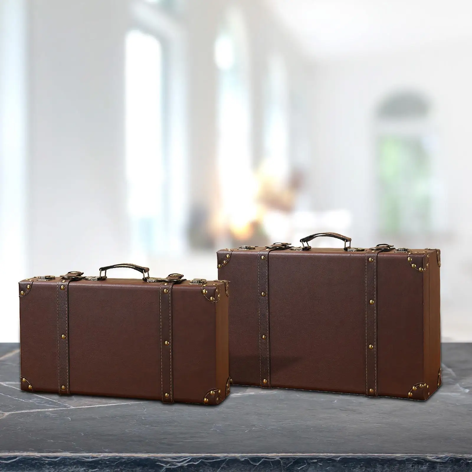 Wooden Suitcase with Handle Rustic Collectible Home Decor Luggage Valise Luggage Trunk for Window Display Themed Party Keepsake