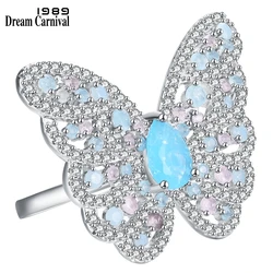 DreamCarnival1989 New Butterfly Ring Women Elegant Aquamarine Pink Opal High Quality Engagement Party Jewelry Recommend WA12009