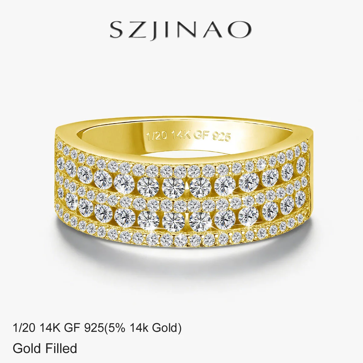 Full Moissanite Wedding Ring Real 14K Gold Filled Au585 Pave Setting Band Non Tarnish for Women Fine Jewelry