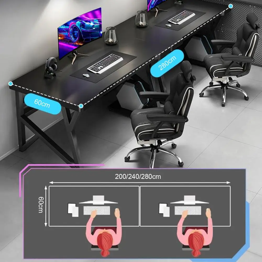 Home Office Gaming Desk with K-shaped Steel Legs, Laptop Computer Desk with Cable Management Hole, Study Room Corner Table