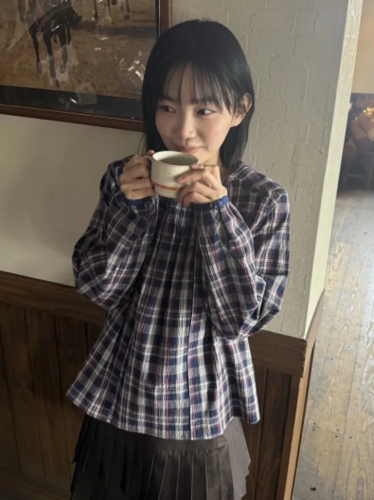 

Casual Style Plaid Cotton Shirt round Neck Slimming Loose Fit Summer New Arrival Korean Version Daily Wear Artistic Style Wom...