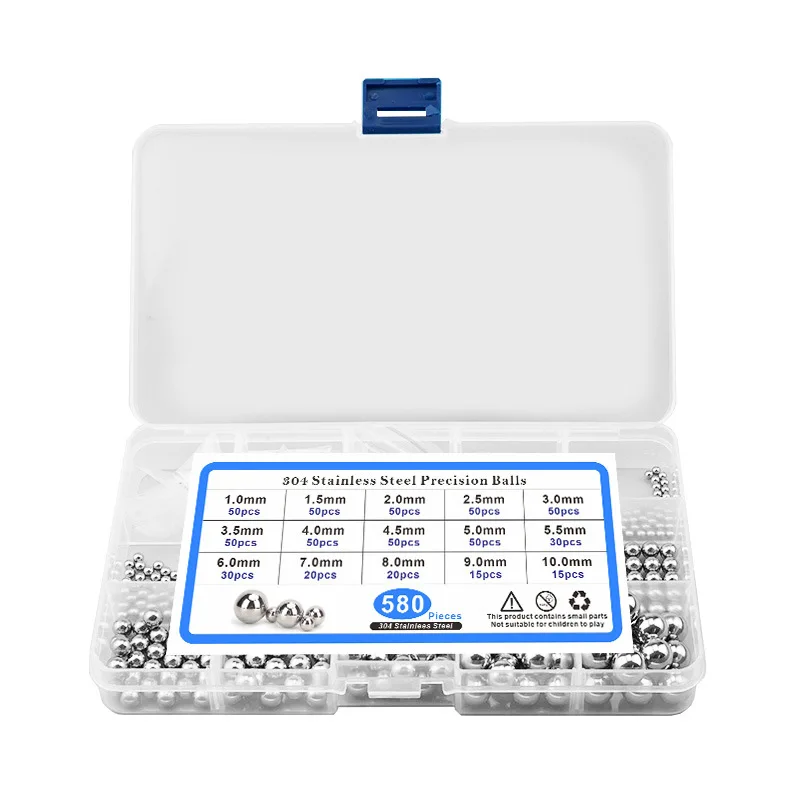 580pcs Stainless Steel 304 Steel Balls 1.0-10.0mm Steel Ball Combination Box Set
