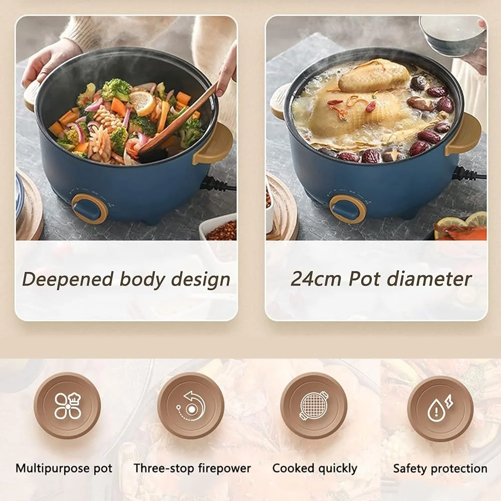 3L Multifunction Hot Pot Cooker Skillet Steamer Electric Non-Stick Frying Pan Grill Frying Braising Steaming Stir-fry Noodles