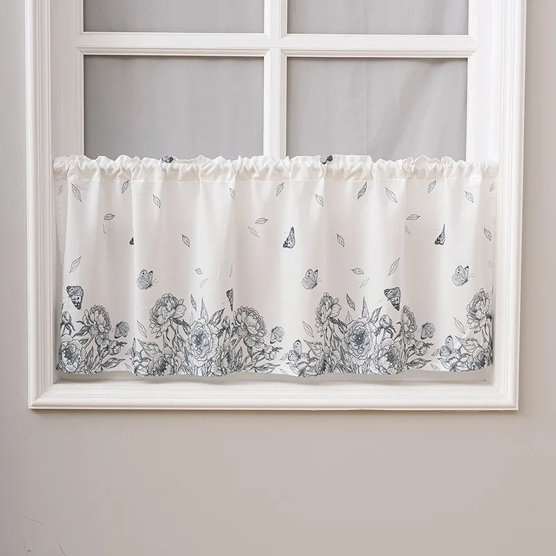 Window Valance Floral Butterfly Print Kitchen Coffee Short Curtain Postal Style Farmhouse Rod Pocket Rustic Valances 180x60cm