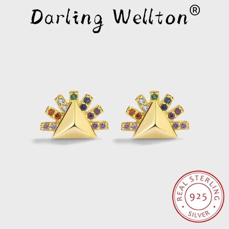 

NEW Creative Rainbow Series 18K Gold Triangle Rotating Stud Earrings For Women Original Sterling Silver Anniversary Gift Jewelry