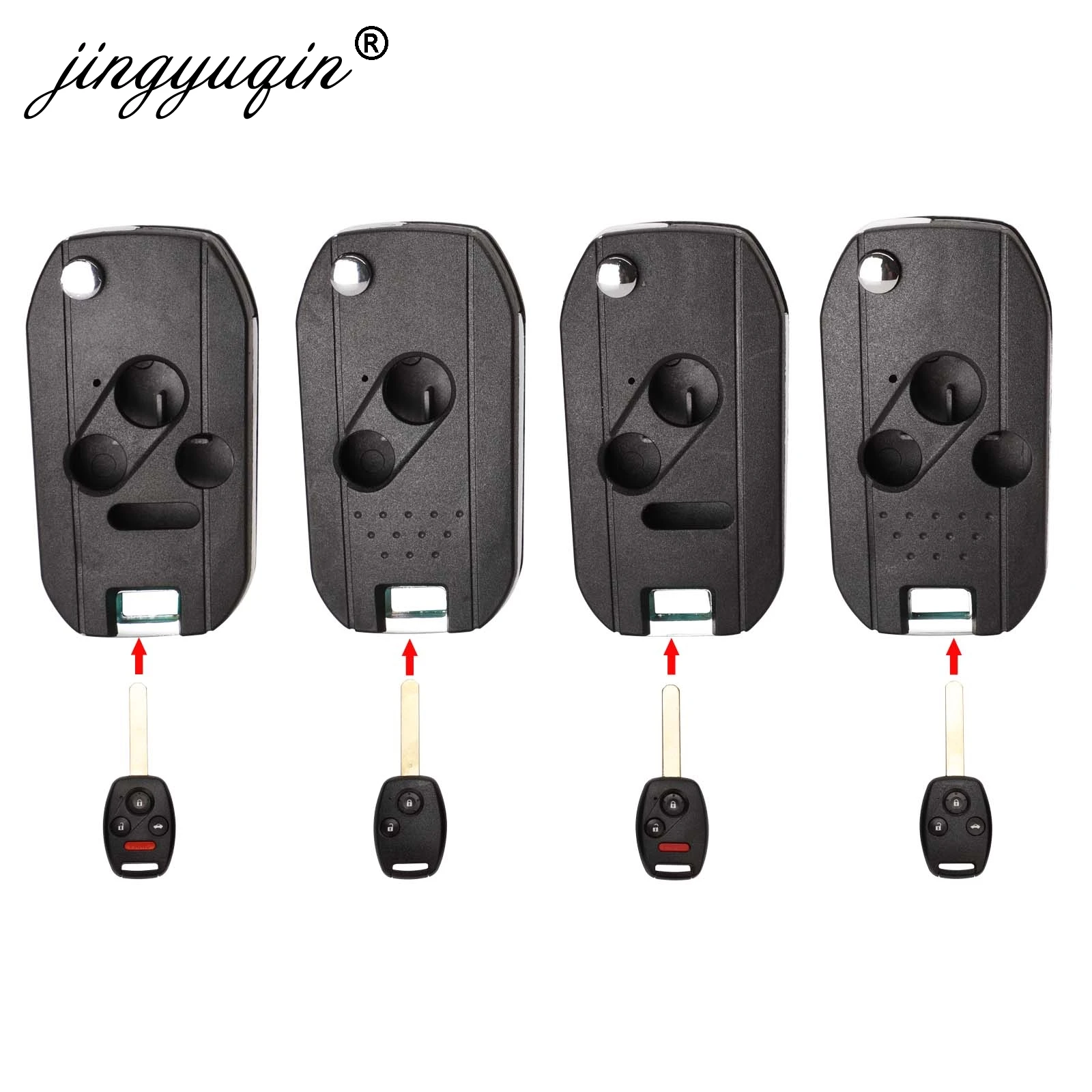 

jingyuqin 10pcs/lot Remote Modified Flip Folding Key Shell For Honda CRV Fit Accord Civic 2 Button Fob Case Cover