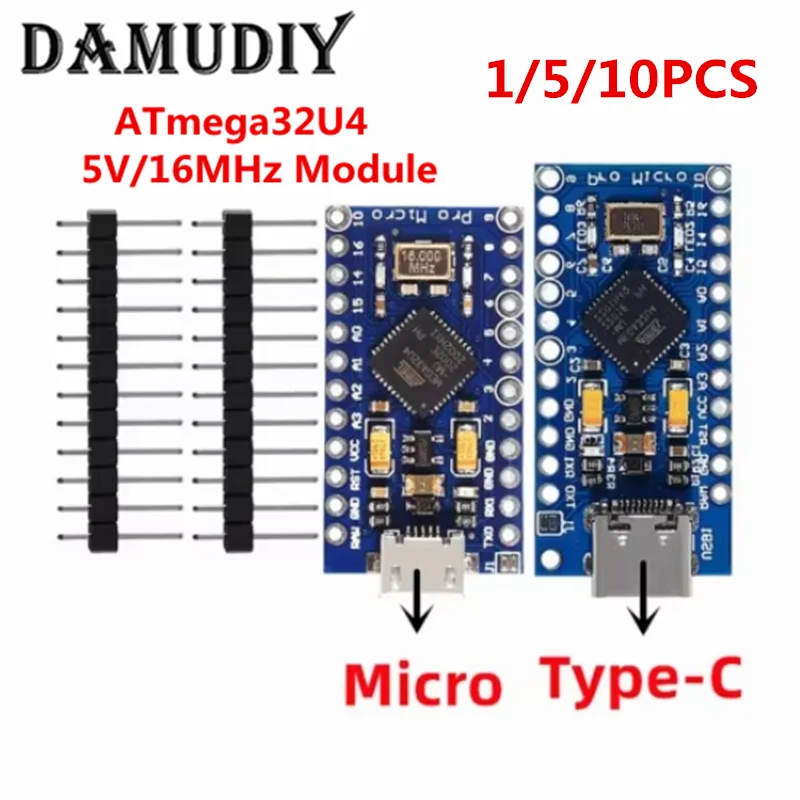 1-10pcs Pro Micro ATmega32U4 5V/16MHz Module with 2 row pin header For Leonardo TYPE-C USB in stock best quality for arduino New