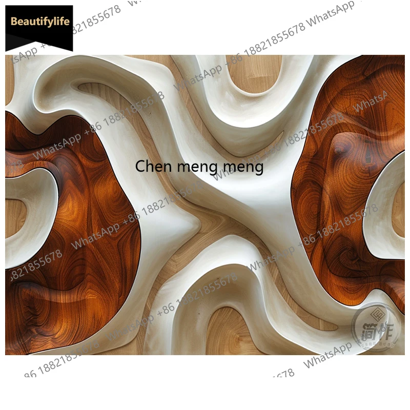 B456 Minimalist three-dimensional living room background wall 3D relief mural, bedroom dining room wood carving decorative paint