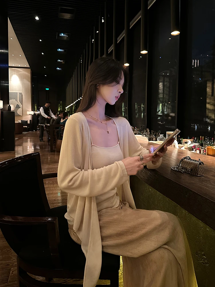 

Женский шелковый кардиган Lazin Sle: повседневный, простой, весенне-осенний, новый, модный, качественный, с длинными рукавами, цветной