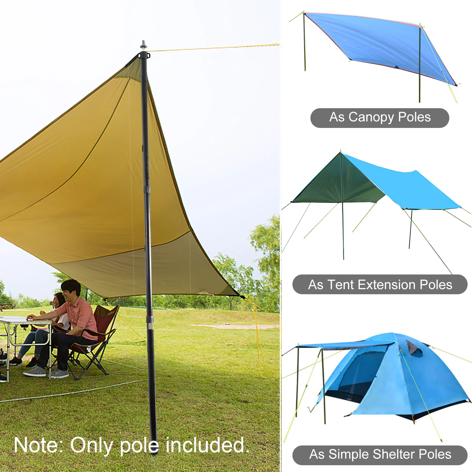 Thicken Aluminum Alloy Tent Pole Adjustable Tent Support Rods Beach Shelter Tarp Awning Pole Replacement Poles Accessories