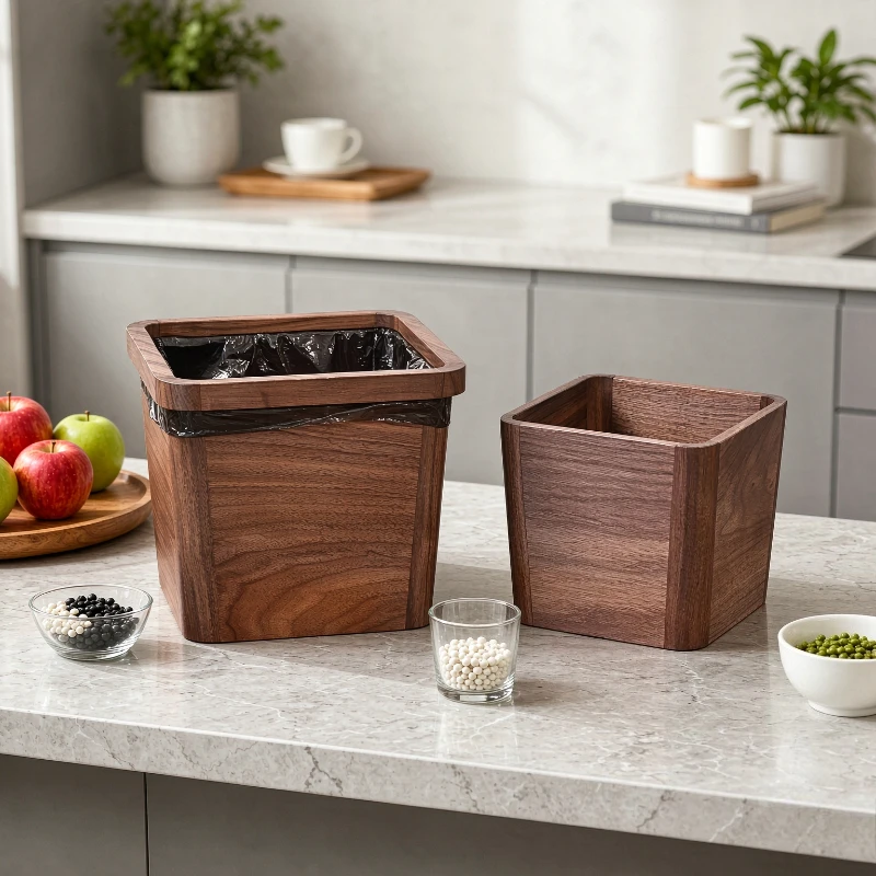 Compact Solid Wood Desk Trash Can Mini Wooden Waste Basket for Desktop Home Office Small Space Organizer 원목 미니 쓰레기통