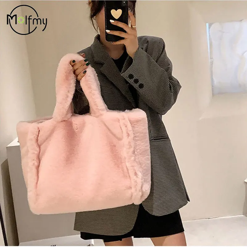 

Woman Bags Fluffy Faux Fur Handbags LargeCapacity Shopping Shoulder Bag Furry Clutch Plush Handbag Winter Christmas Bolsos Mujer