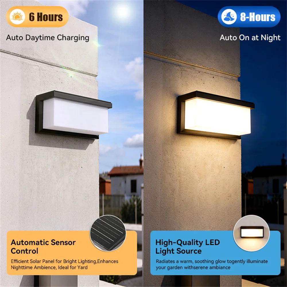Outdoor Solar LED Wall Lights IP65 Waterproof Wall Sconce 3-Colors Temperature Dimmable Solar Lamp For Garden Porch Patio Fence