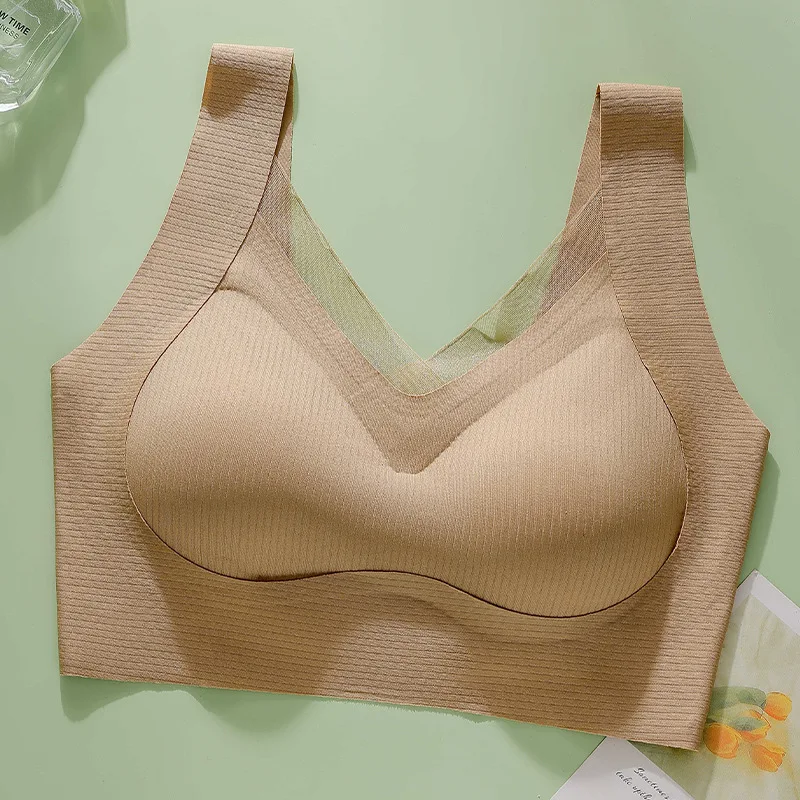 1 Piece Simple Solid Contrast Mesh Full Coverage Bra, Comfy & Breathable Bra, Women's Lingerie & Underwear