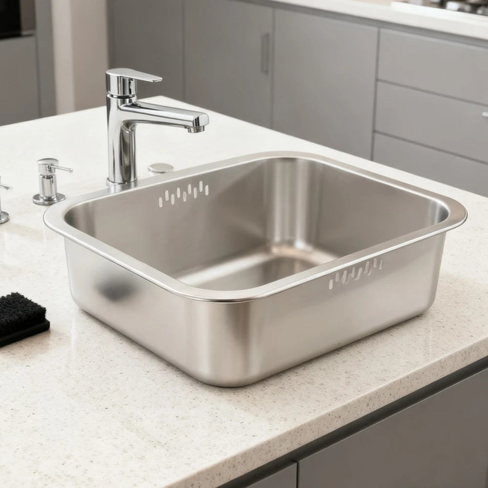 

Stainless Steel Square Basin Portable Deepened Thickened with Holes Dedicated for Household Rice Vegetable Washing Basin