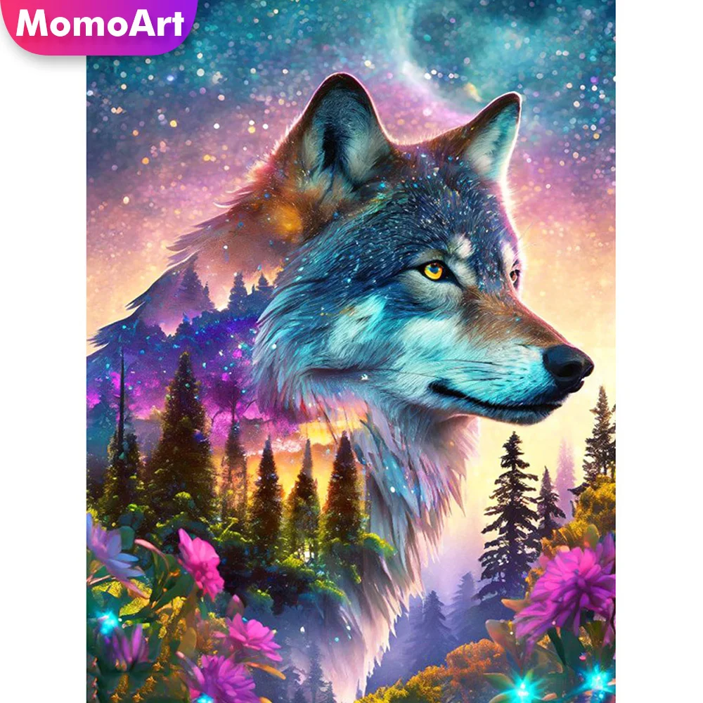 Momoart Wolf Diamond Embroidery Animal Needlework Mosaic 5D DIY Abstract Painting Tree Full Square Round Kits Art Wall