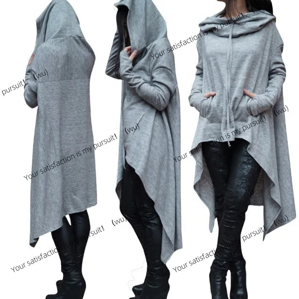 

ZOCI-New, Autumn, Solid Color Long Wool Hooded Sweater, Women's Casual Wear