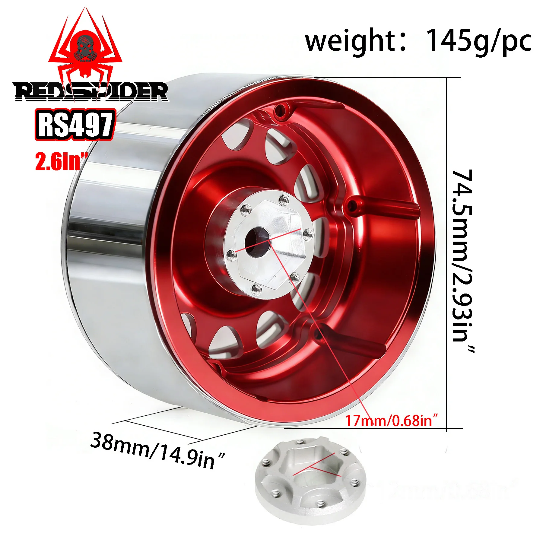 RED SPIDER 2.2 inchMetal Alloy Beadlock Wheel Rims Hubs (4Pcs) for 1/10 RC Crawler Car Axial SCX10 RR10 Wraith 90048 90018 TRX4