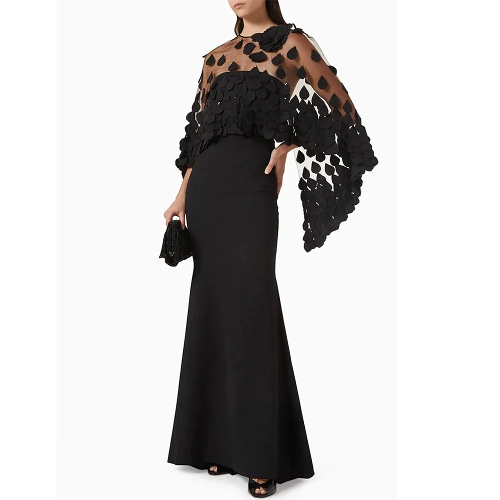 Abito da sera arabo saudita con mantella personalizzato senza spalline senza maniche con perline petali floreali abito lungo da ballo abiti da festa moda