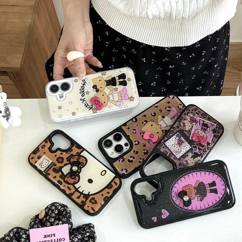 

Cute Cartoon Sexy girl Hello Kitty Luxury leopard Hello Kitty Cat Bling Glitter Phone Case For iPhone 13 14 15 16 Pro Max Cover