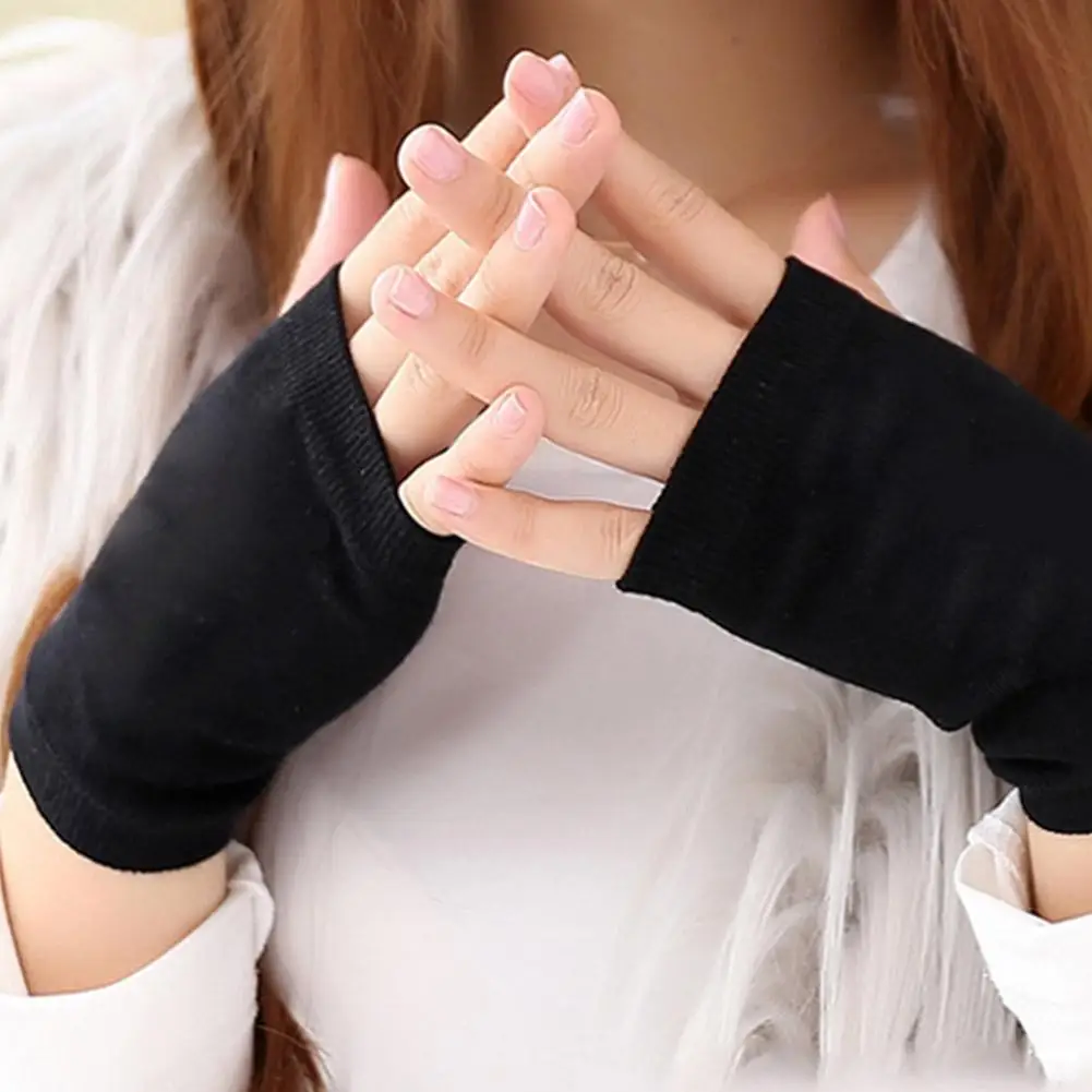 Guantes de medio dedo sin dedos para hombres y mujeres, guantes de punto, Guantes Térmicos cálidos, muñeca sin dedos, guantes de trabajo cálidos, invierno, negro, M9I0