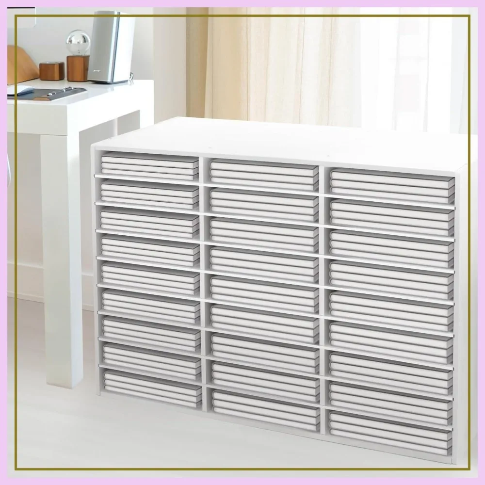 

27 Compartment Desk Paper Organizer with Adjustable Shelves, White Desktop File Sorter for Home Office School