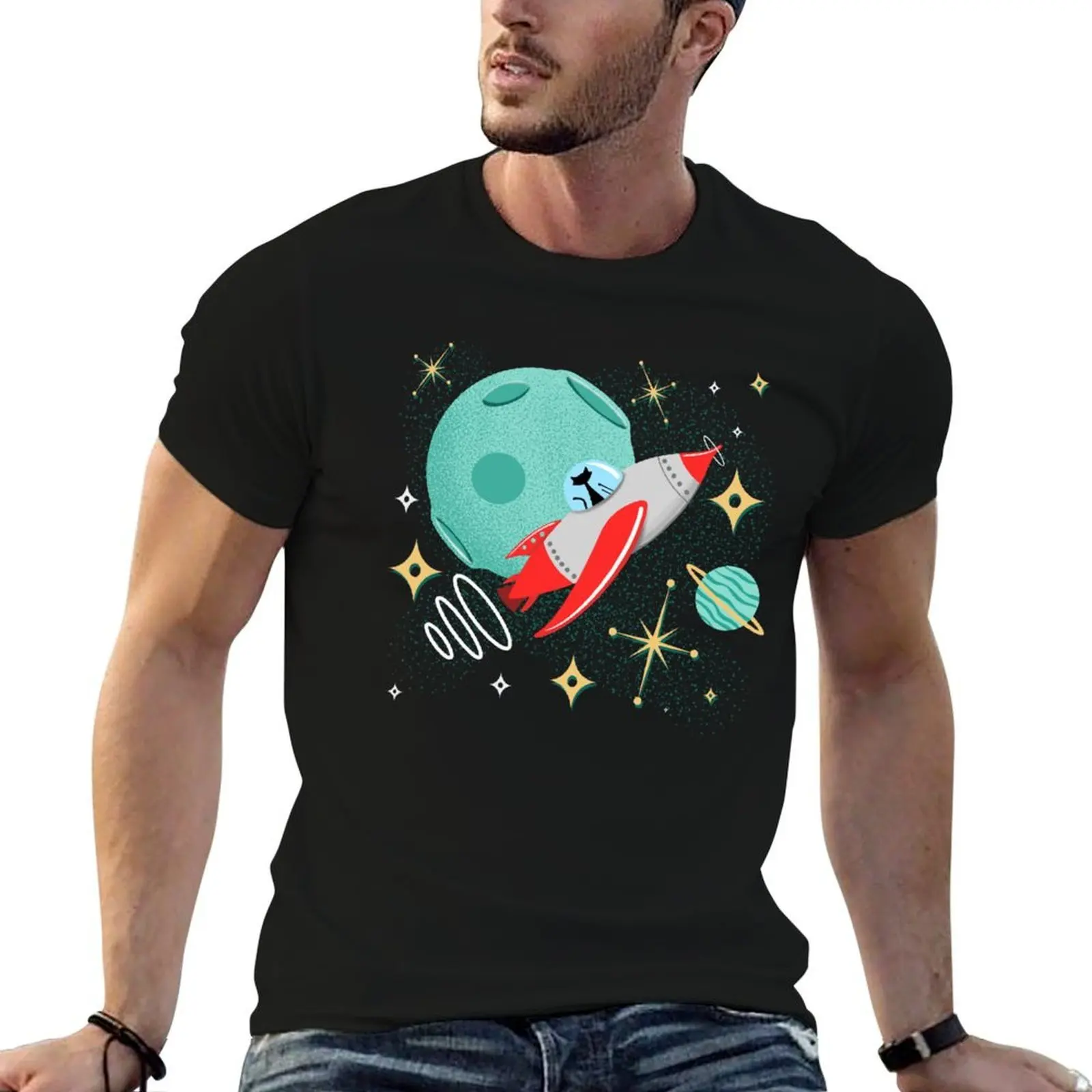 Atomic Rocket Cat Funny Mid-Century Modern Cat in Futuristic Spaceship T-Shirt blanks graphic shirts t shirts for men pack