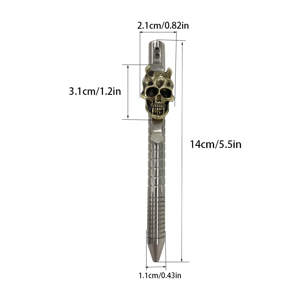 EDC Edelstahl Kugelschreiber Schiebe Metall Stifte Handgemachte Schädel Tasche Clip Unterschrift Stift Im Freien Schreiben Werkzeuge – Detail 3
