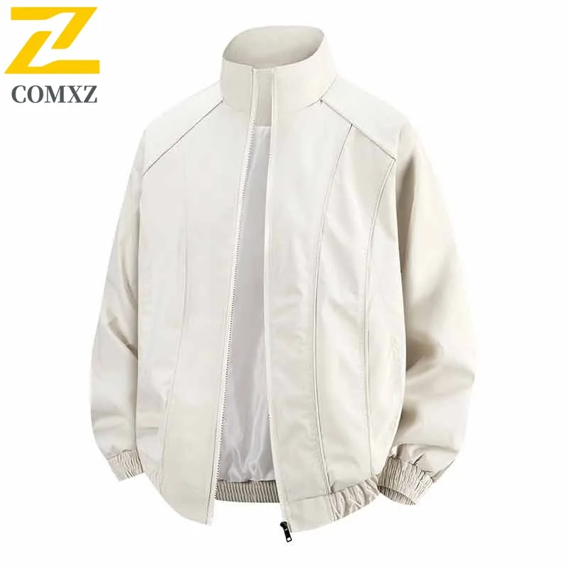 

COMXZ 2025 Vintage Baseball Jacket Mens Short Batwing Biker Style Leather Coat Unisex Casual Fashion Outwear