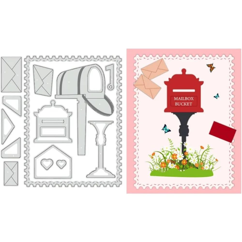 Mailbox Cutting Dies, Envelope Mailbox Bucket Decorative Embossing Template for DIY Scrapbooking, Photo Albums and Decorative