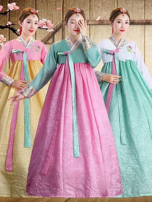 Vestido de casamento tradicional chinês feminino, vestido hanbok, antigo robe do palácio, decote em v, performance nacional, estilo asiático, roupas