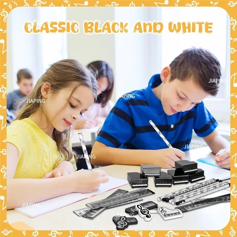 مناسبة لـ T43C-30Pcs juego papelería para recuerdos de fiesta musical، بما في ذلك notas musicales، lápices، borradores، #5