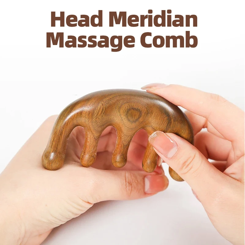 

Massage Comb Head Scalp Gua Sha Acupoint Massager Comb Body Acupuncture Therapy 5-Tooth Meridian Sandalwood Wooden Tool