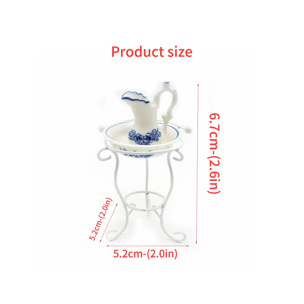 1 Set Bathroom Model 1/12 Scale Decors Small Washbasin Rack Kettle Miniature Ornament Mini Furniture for Layout