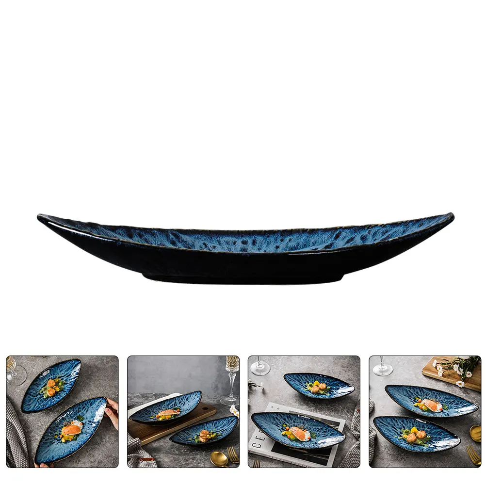 

Ceramic Salmon Plate Multi-Use Sashimi Dish for Sushi Restaurant Home Party Decorative Food Tray Japanese Style Dining