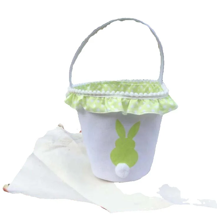 Ruffle Bunny Easter Buckets Wholesale Blanks Canvas Dot Easter Bag Colored Bunny Egg Holder Gift Tote Wholesale