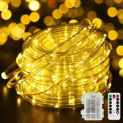 LED Rope Lights Battery Operated Outdoor/Indoor Waterproof Fairy String tube Lights 8 Modes Remote Control W/Timer tree Decor