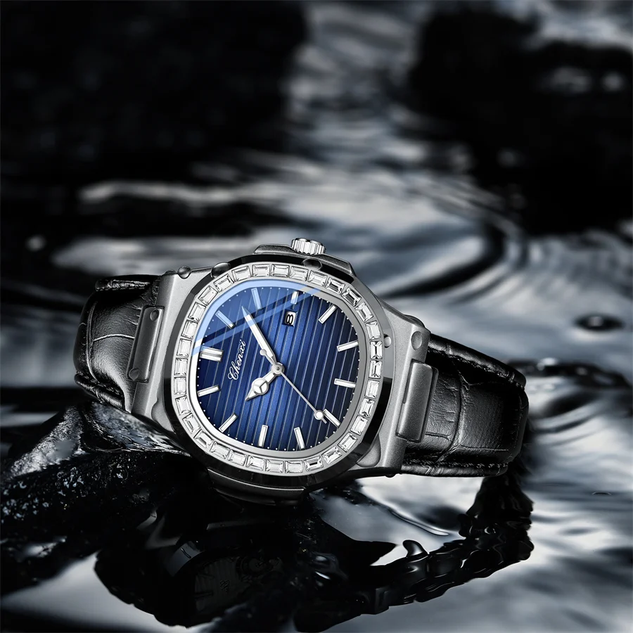 Chenxi 8222S เพชรผู้ชายนาฬิกาควอตซ์หรูหรานาฬิกาข้อมือหนังกันน้ําวันที่ชายนาฬิกานาฬิกาของขวัญ