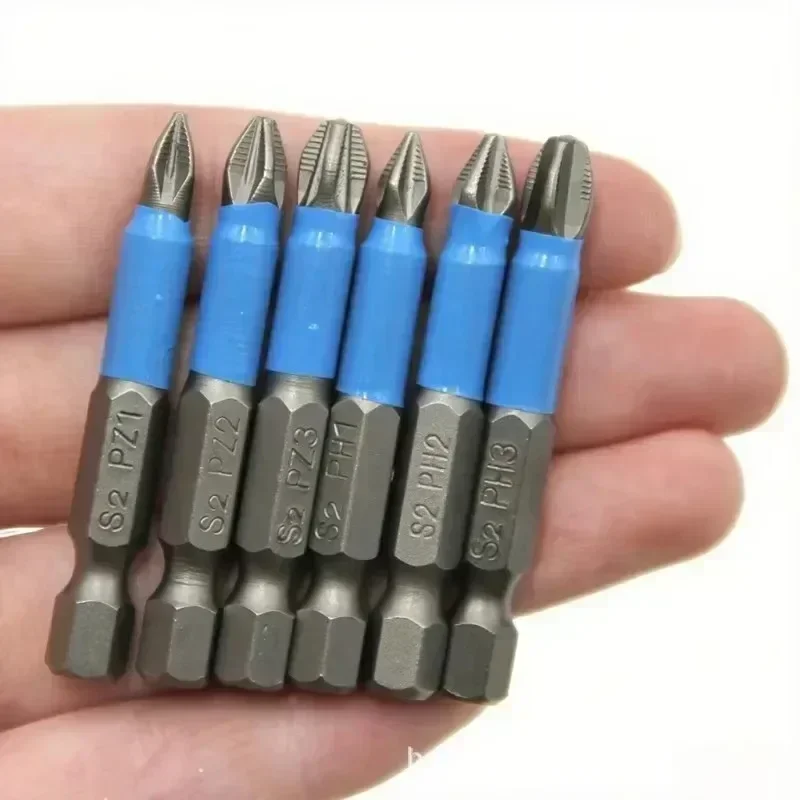 1Set 50mm for PH1/PH2/PH3/PZ1/PZ2/PZ3 6Pcs Drill Bits Non-Slip Magnetic Screwdriver Bit Hex Shank